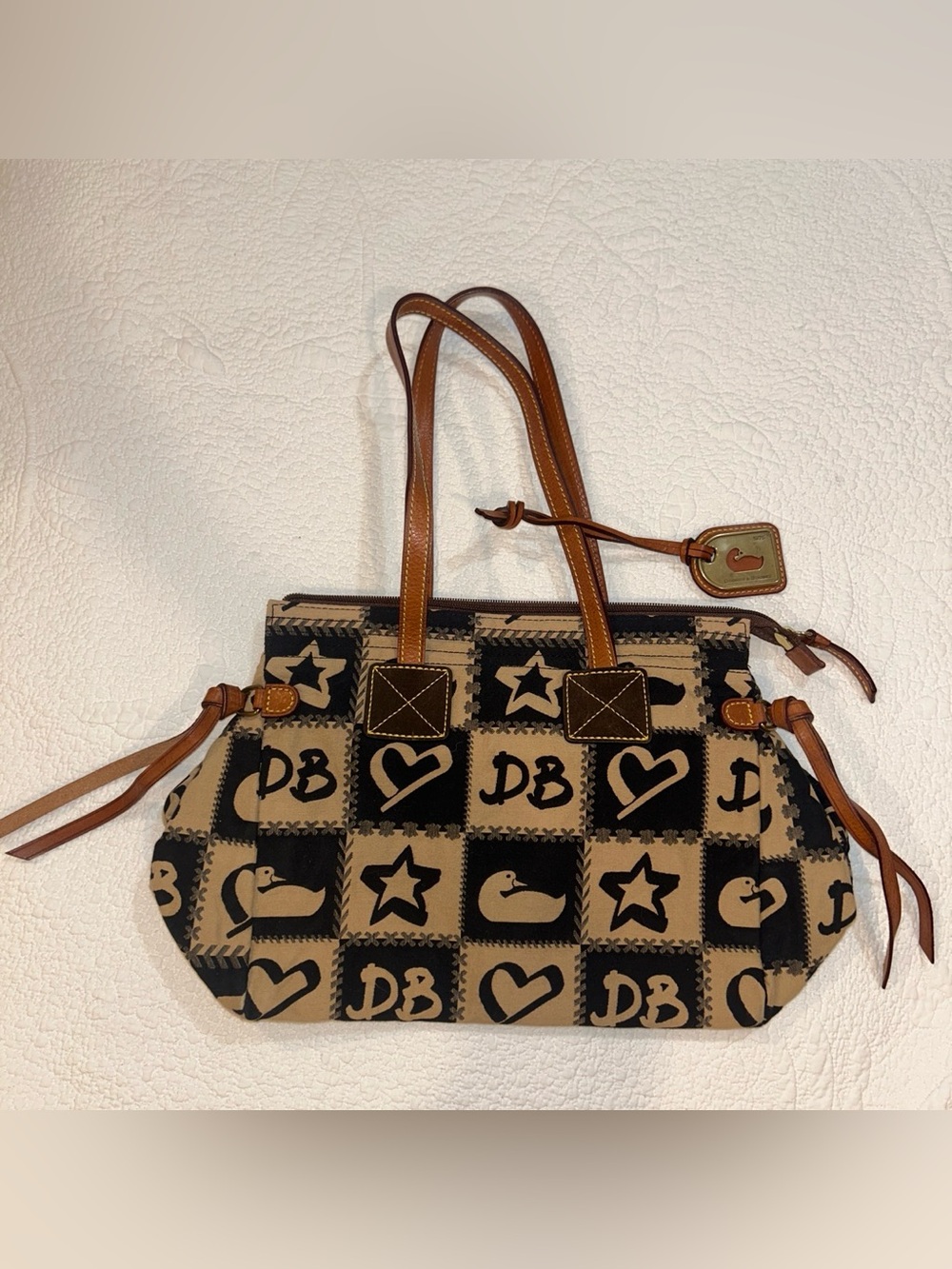 Dooney & Bourke Tan & Black Patterned Tote Bag